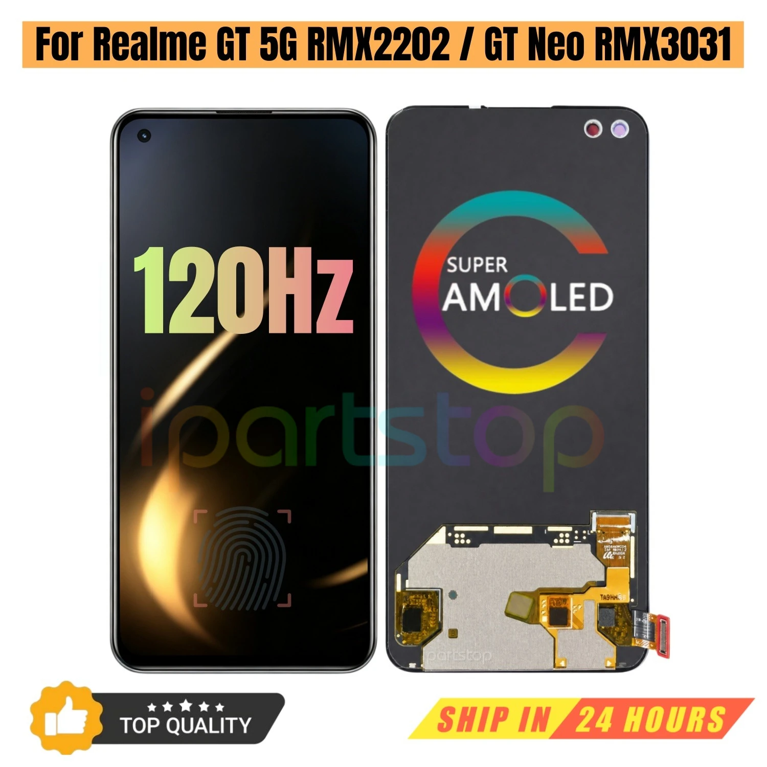 iParts Replacement New Display for Realme GT 5G RMX2202 GT Neo RMX3031 120Hz AMOLED Touch Screen with Frame Assembly OEM