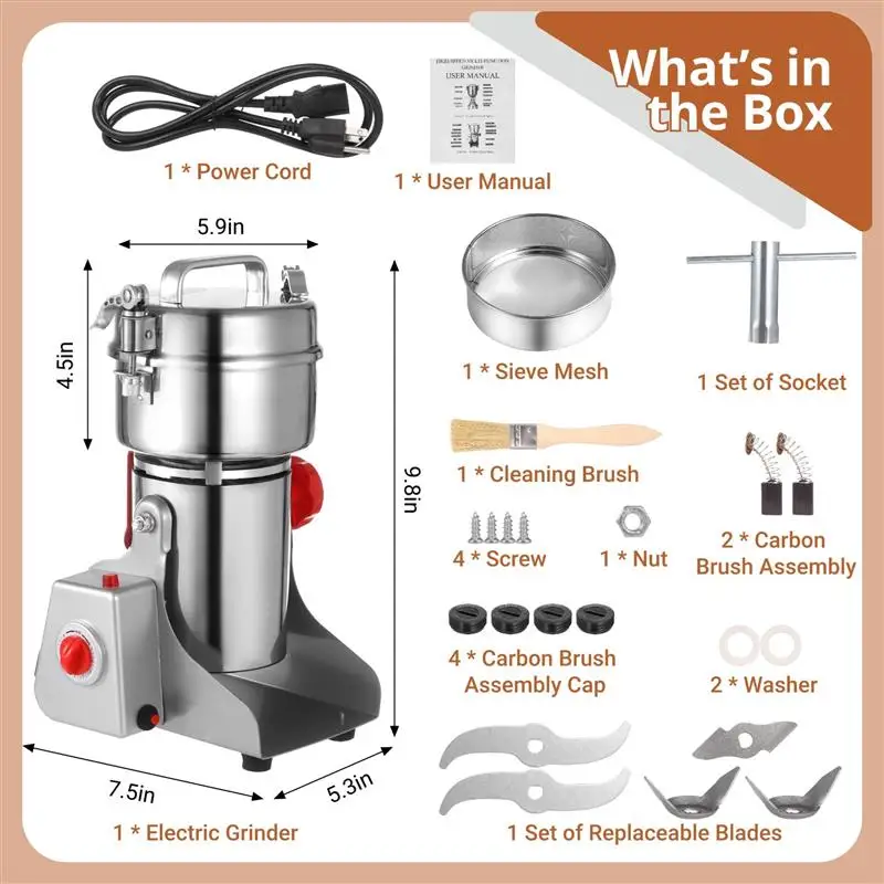 Electric Grain Grinder 800g 3200W 800A Power Grain Mill Grinder Kitchen Countertop Grinding Machine For Dry Grains Coffee Beans