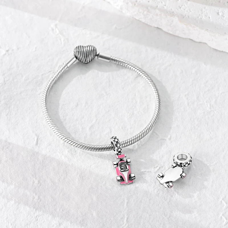 925 Sterling Silber Charms Perle CZ Zirkon Rosa Kart Anhänger DIY Schmuck Geschenk für Frauen – Detail 1