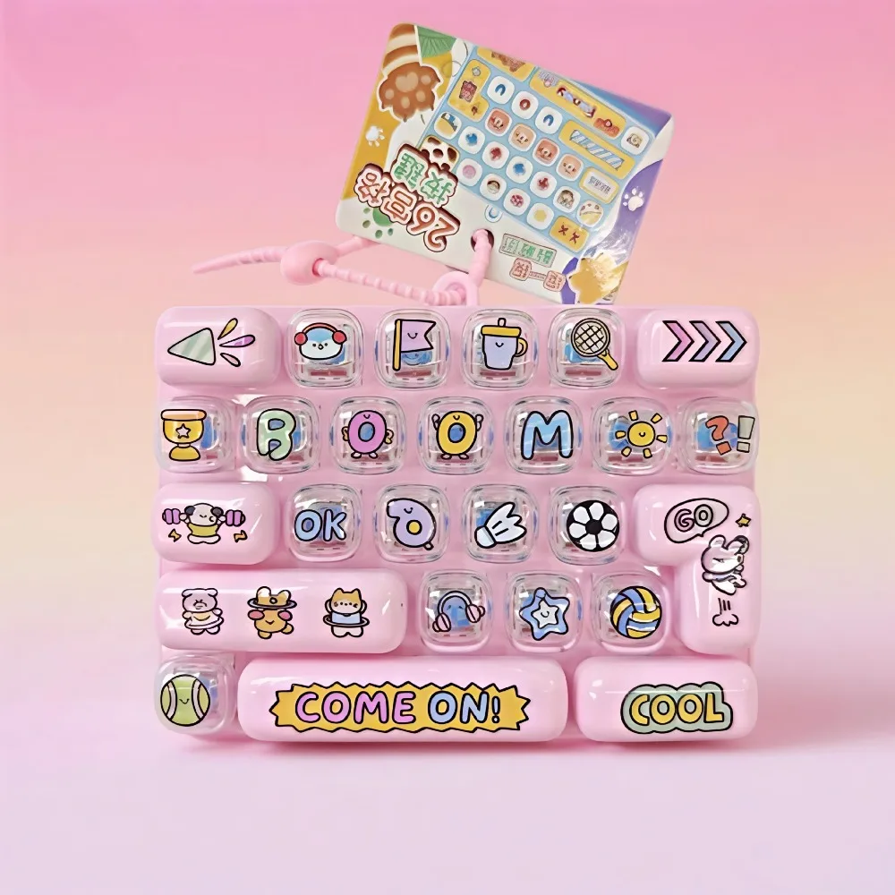 Cartoon 26 Key Keyboard Keychain Plastic Clickable Keys Mechanical Fidget Keyboard Animal Patterns Clear Key Sounds