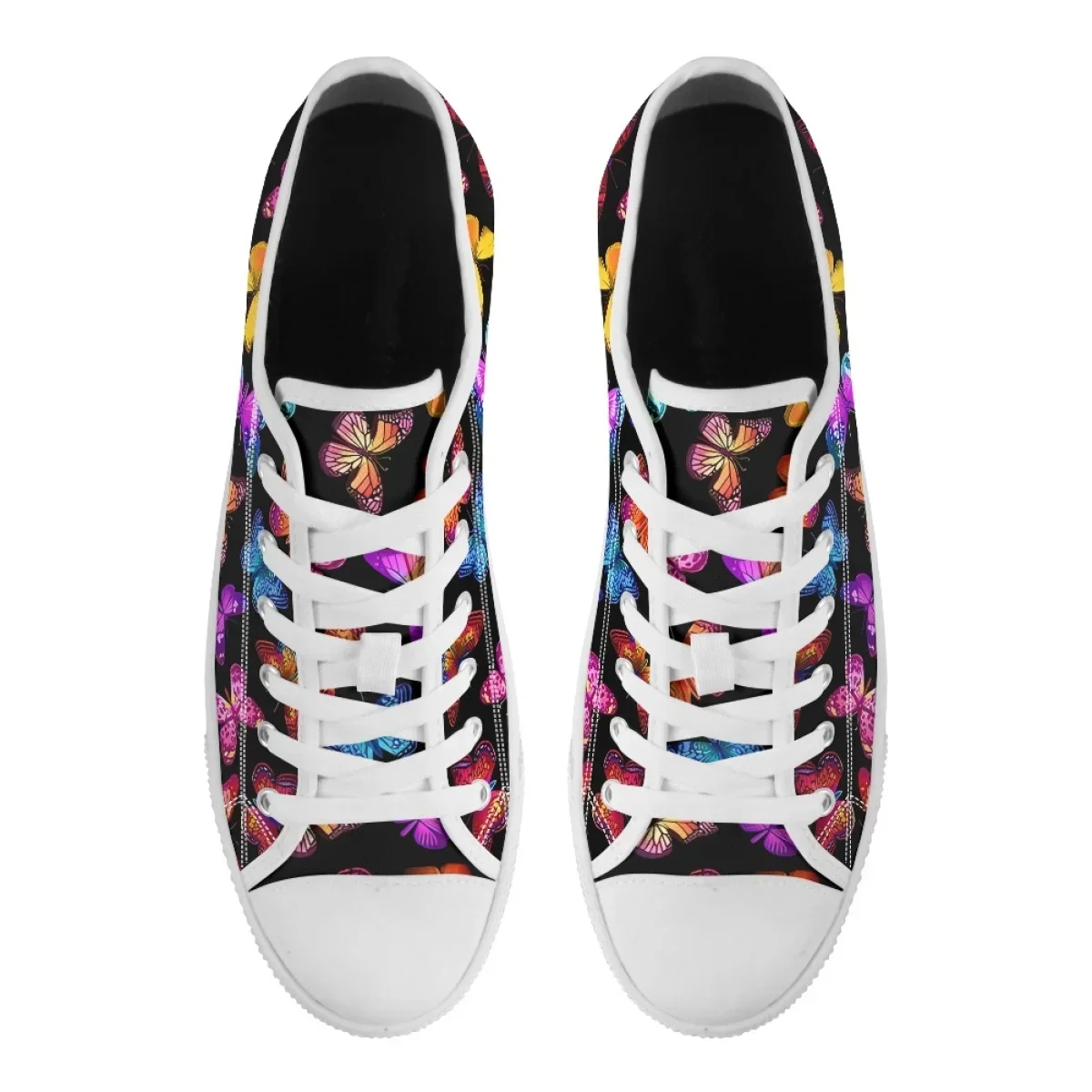 Black Shoes For Women Colorful Butterfly Wear-resistant Round Toe Vulcanized Canvas Shoe Custom Design Flat Zapatos Para Mujeres