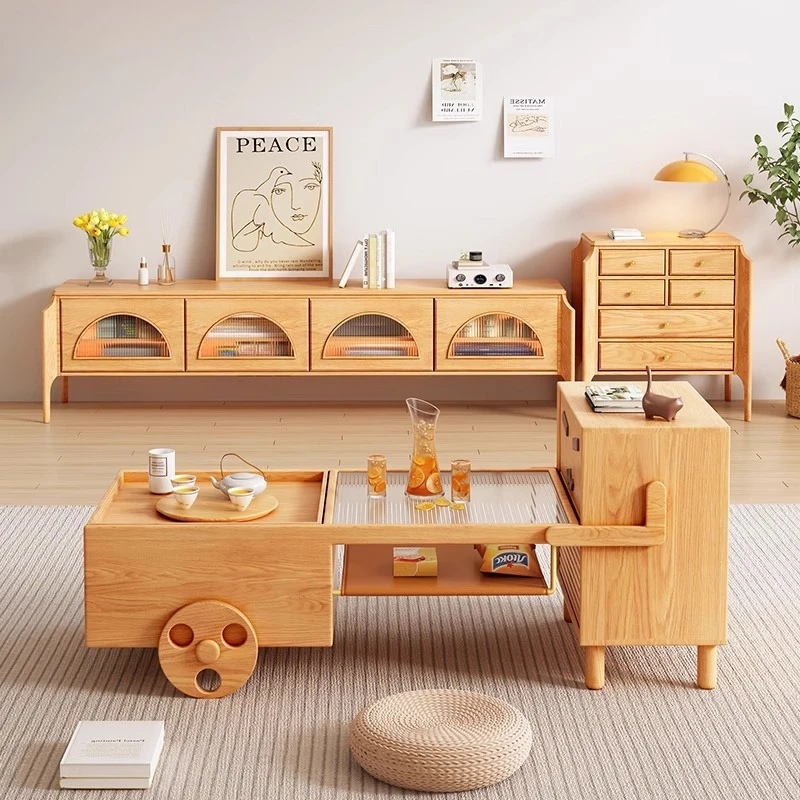 

Modern simple Nordic living room solid wood creative cute coffee table TV cabinet side cabinet