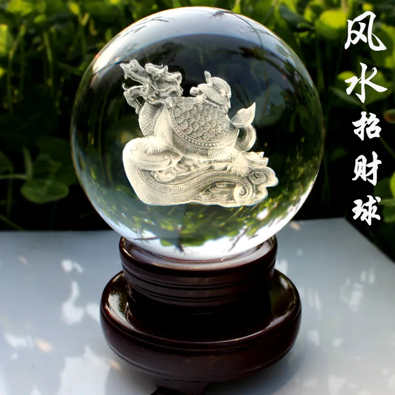 HOT SALE # OFFICE home protective-efficacious Talisman House Money Drawing Dragon 3D crystal ball FENG SHUI