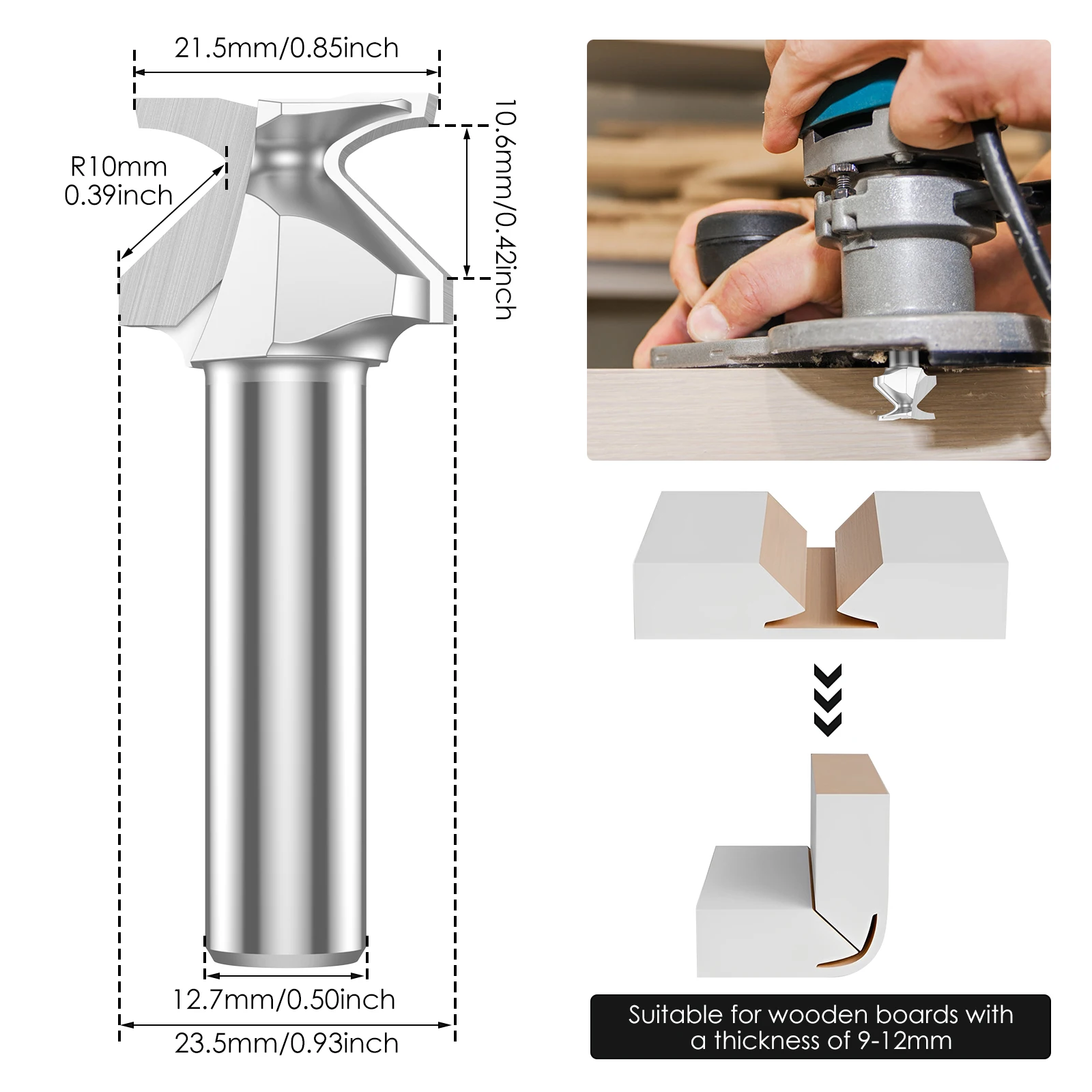 R10 R18 Arc Buigen Geïntegreerde Frees 1/2 inch 1/4 Inch Schacht Houtbewerking Groefgereedschap Wolfraamstaal Arc Bend Router Bit