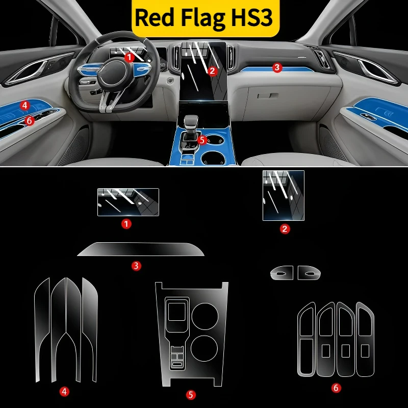 

For Red Flag HS3 interior protection Dashboard Multimedia GPS Navigation Transparent Scratch-Resistant Film Modification