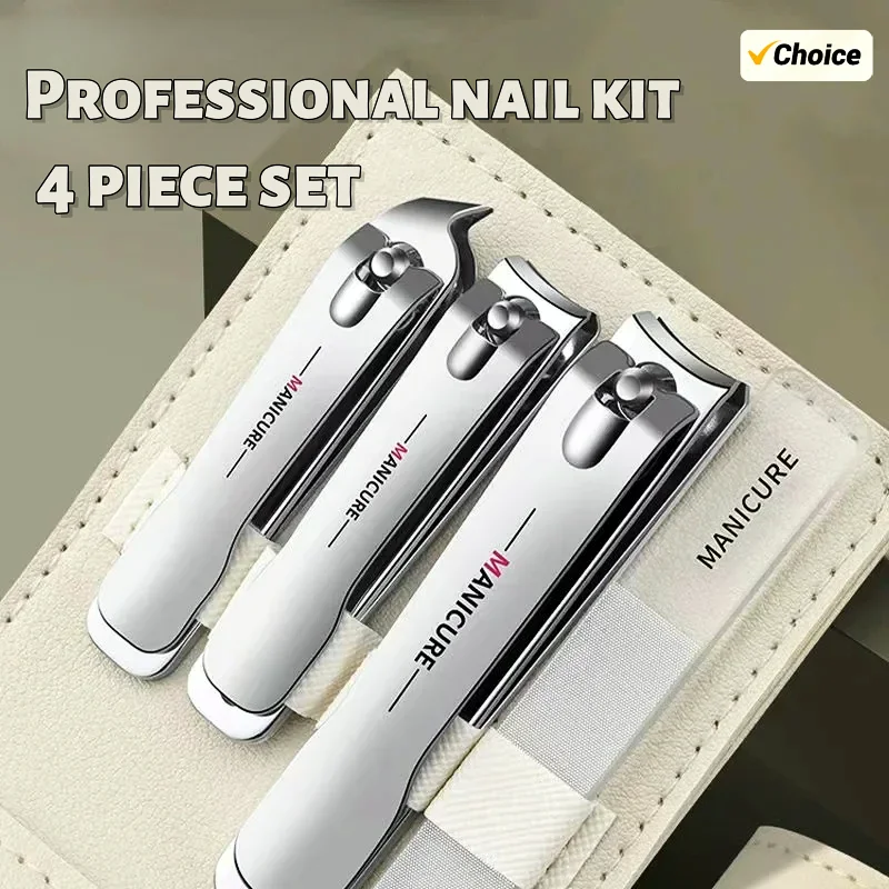 New nail clipper with rotating leather case 4piece professional manicure set footcaretools hand nail care kit-home care gift set