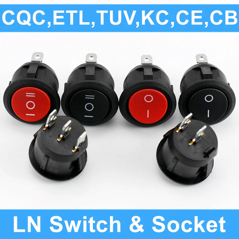 

5PCS 20MM ON-OFF OR ON-OFF-ON Round Switch 2 3 Pin Position Power Switch 6A 250V 10A 125V AC SPST/SPDT Toggle Rocker Switch Kcd1