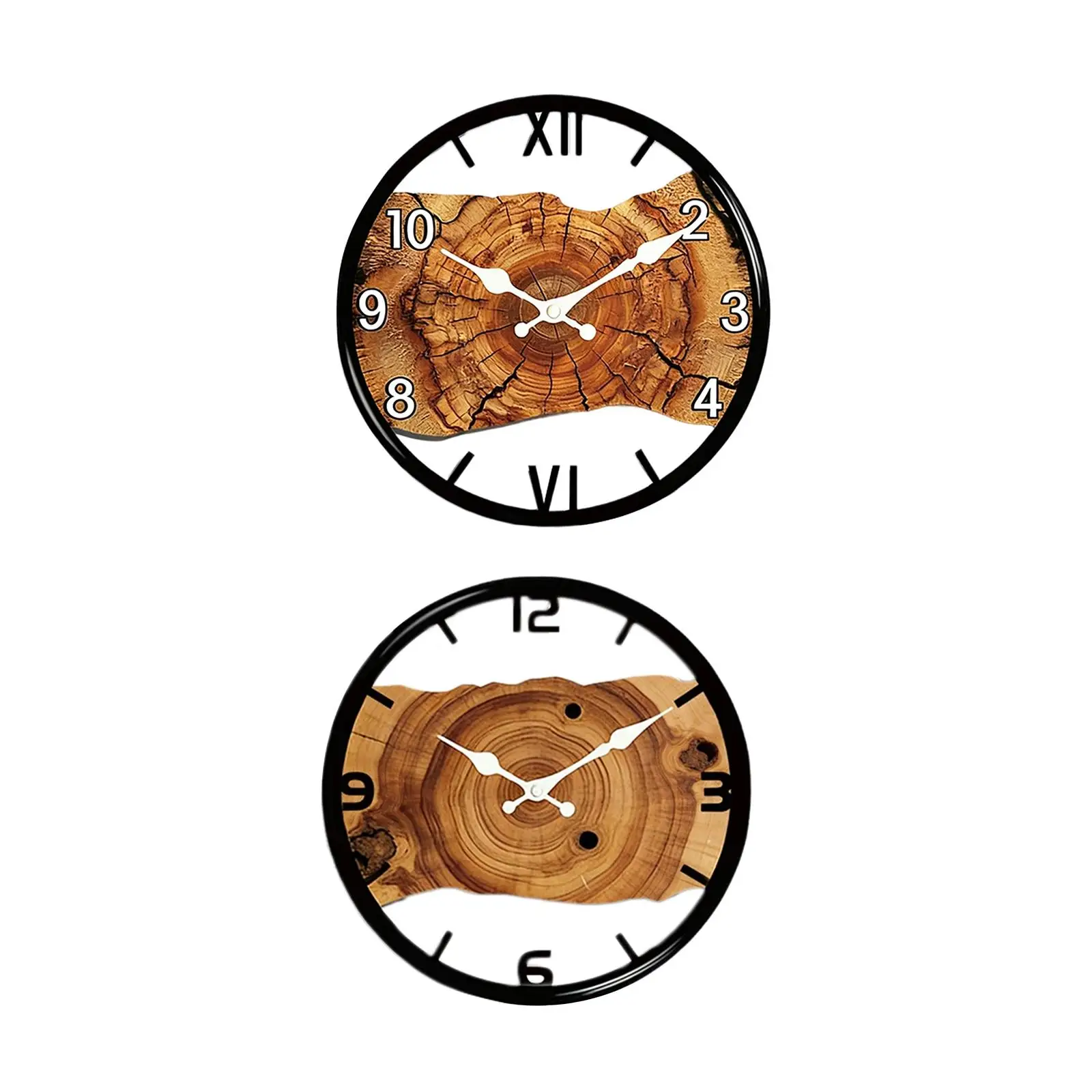 Home Decor Wall Clock Round Wooden Silent Mechanism Clock for Dining Room Bedroom Kitchen Modern Style