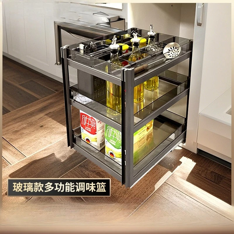 

Pull basket kitchen cabinet double-layer seasoning storage multi-function embedded built-in seasoning pull-out drawer type