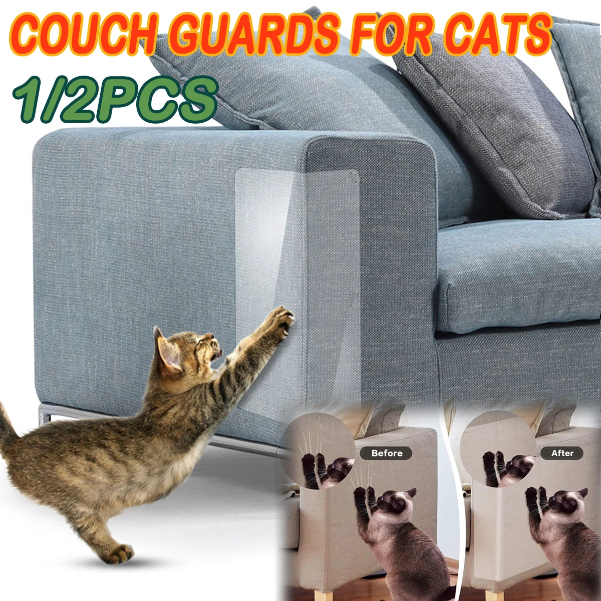 1/2Pcs Cat Scratch Sofa Protection Pads Self-Adhesive Pet Furniture Protectors Cover Deterrent Pad for Carpet, Sofa, Couch, Door