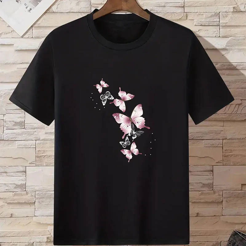 Summer Loose Women's T-Shirt High Quality Butterfly Pattern Printed Short Sleeve Plus Size Women's Short Sleeve T-Shirt CCXX071