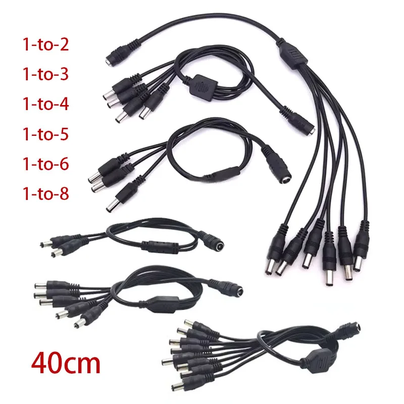 12V DC Power Supply Cable Kit for CCTV Security Camera Router LED Strip - Centralized Multi-Port Adapter with Extension Cord