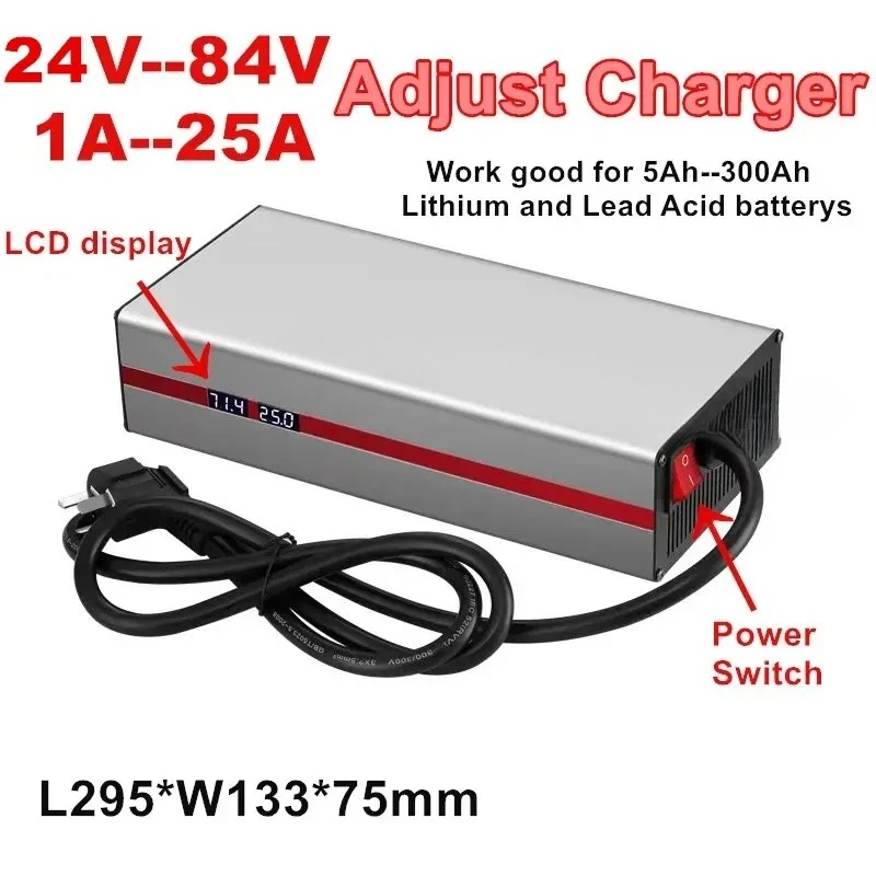 24V To 84V 1A To 25A Adjust Charger Dry Lead Acid Battery Adjustable Carregador 24V 36V 48V 60V 72V 84V 88V