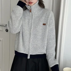 2024 Autumn and Winter Fashion New 100% Pure Wool Cardigan Women POLO Collar Lapel Loose Knit Zipper Sheep Sweater Coat Top