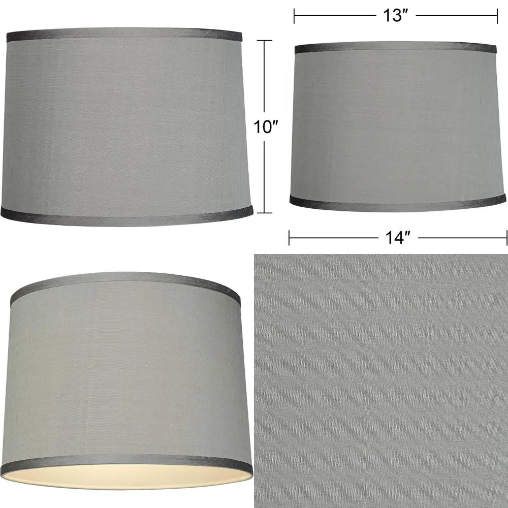 

Большой шелковый абажур Dupioni 13x14, 10 наклонных x 10, высота, с установщивателем паука, арфом и платиново-серой заменой