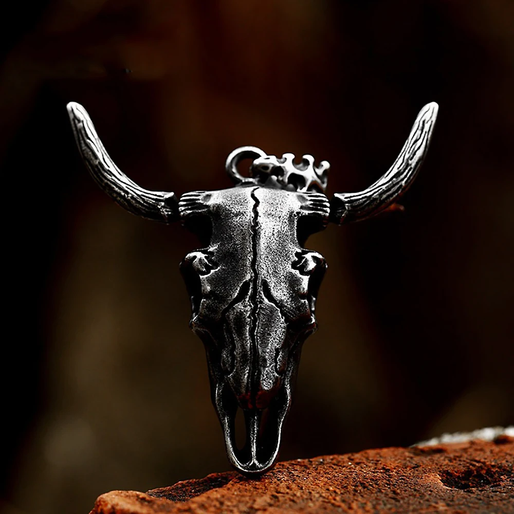 Gothic Fashion Stainless Steel Punk Sheep Head Pendant Necklace For Men Biker Vintage Skull Necklaces Party Jewelry Halloween Gi