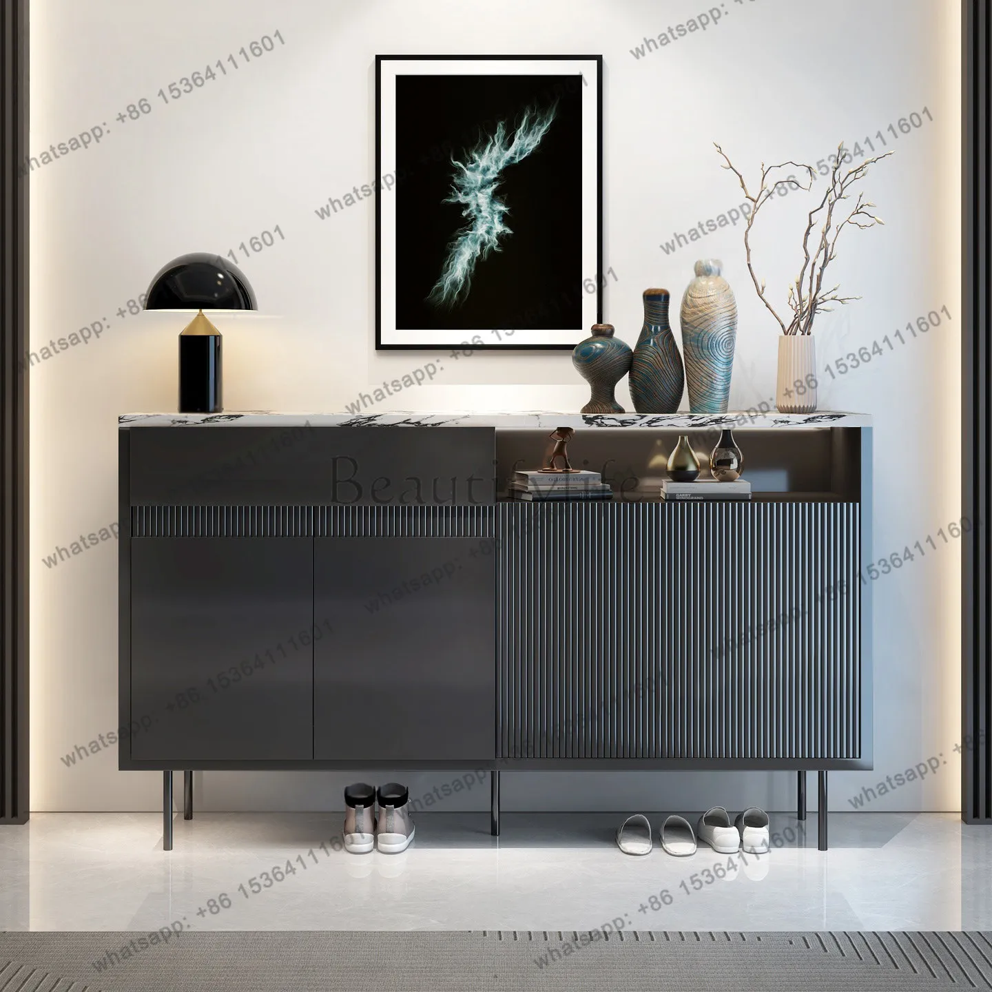 

Italian light luxury marble shoe cabinet high-end villa door storage wall decorative cabinet
