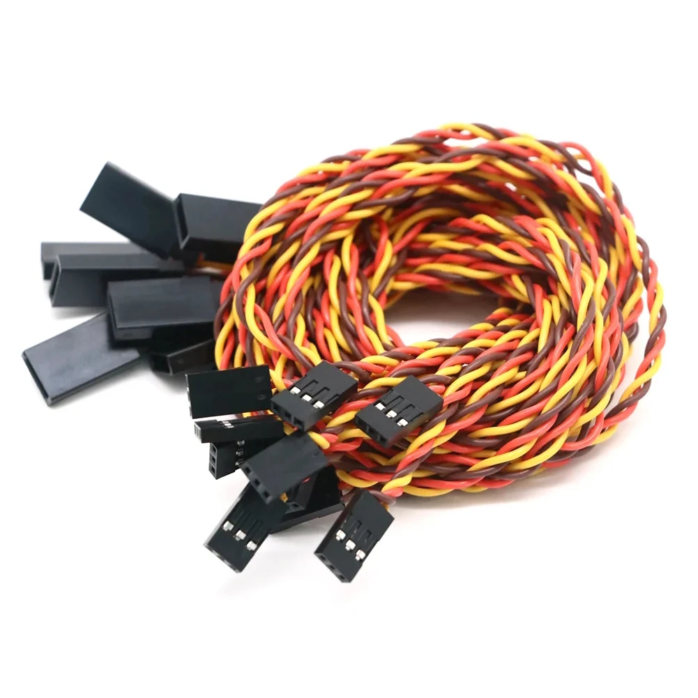 50 peças jr futaba 22awg 45cm 50cm anti-interferência macho para fêmea servo extensão fio torcido para rc drone peças de avião