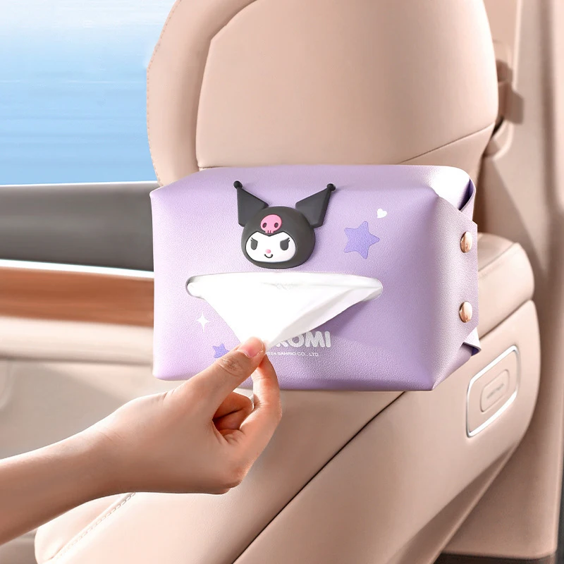 Sanrio Car Tissue Box Paper Box Leather Car Carton Armrest Box Multifunctional Cartoon My Melody Kuromi Car Accessories Gift