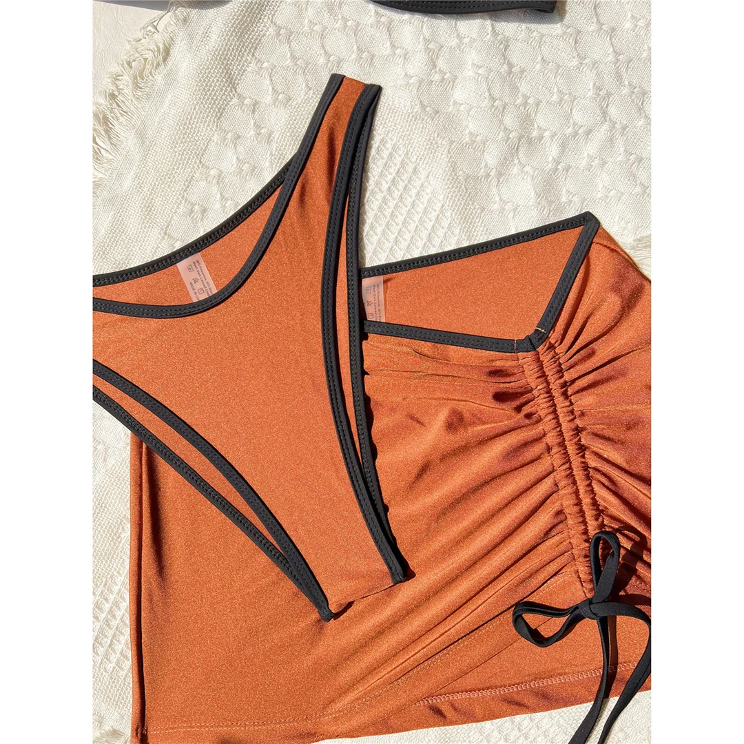 3-teiliges Set mit Rock, Bandeau-Bikini, brasilianischer Bikini, Damen-Badebekleidung, Damen-Badeanzug, dreiteiliges Bikini-Set, Badeanzug, Badebekleidung, Schwimmbekleidung V6443 – Detail 8