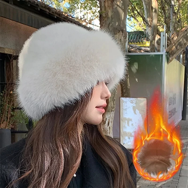 Faux Fur Fisherman Cap Women Girls Simple Solid Colour Fluffy Hat Winter Warm Fluffy Plush Bucket Hat Fashion Accessories