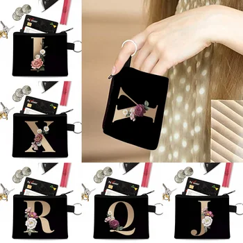 동전 지갑 작은 지갑 변경 가방, 돈 가방, 키 이어버드, 골드 레터 인쇄 보관 가방, 신용 카드 홀더 케이스, 남녀공용