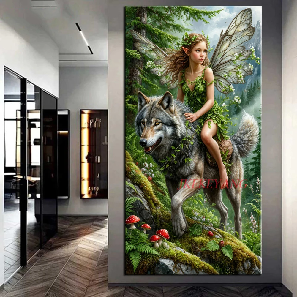 

Fantastic Forest Elf and Wolf Picture DIY Diamond Painting Cross Stitch Full Drills Diamond Mosaic New Collection Home Decor