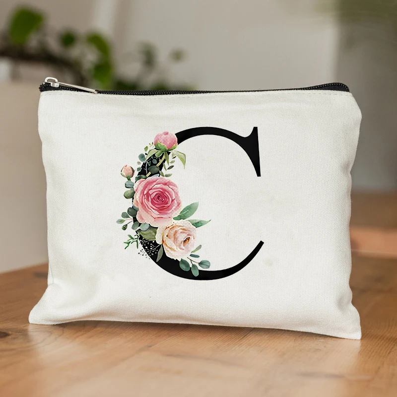 Sac de rangement cosmétique monogramme A-Z, cadeaux de graduation initiale pour l'enseignant, trousse de toilette imprimée fleurs pour demoiselles d'honneur, cadeaux de mariage