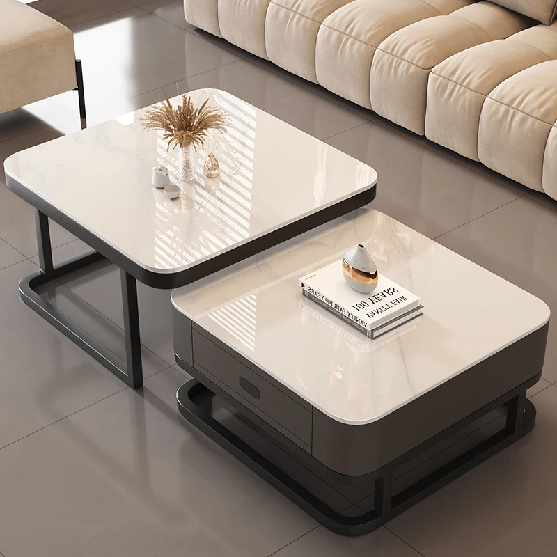 

Square Clear Coffee Tables Storage Designer Marble Minimalist White Nordic Dining Tables Modern Hotel Mesa Furniture For Home