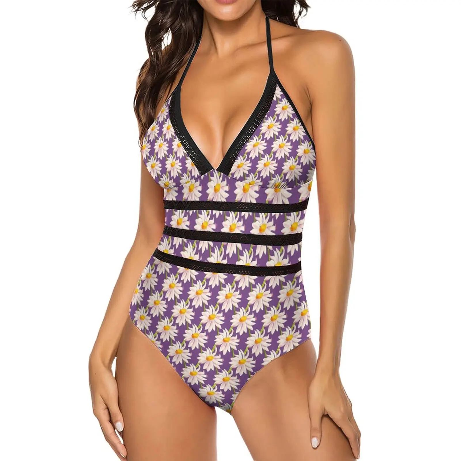 

Daisy Chains Swimsuit Flower Art Print Swimwear One-Piece Beach Swimsuits Backless Bathing Suits Ladies Push Up Sexy Beachwear