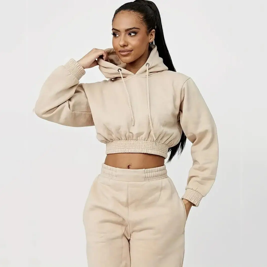 

Women's Fce Lined Casual Sports Dstring Hooded Pants Set Two Piece Set Long Sve Long Pants Autumn Season