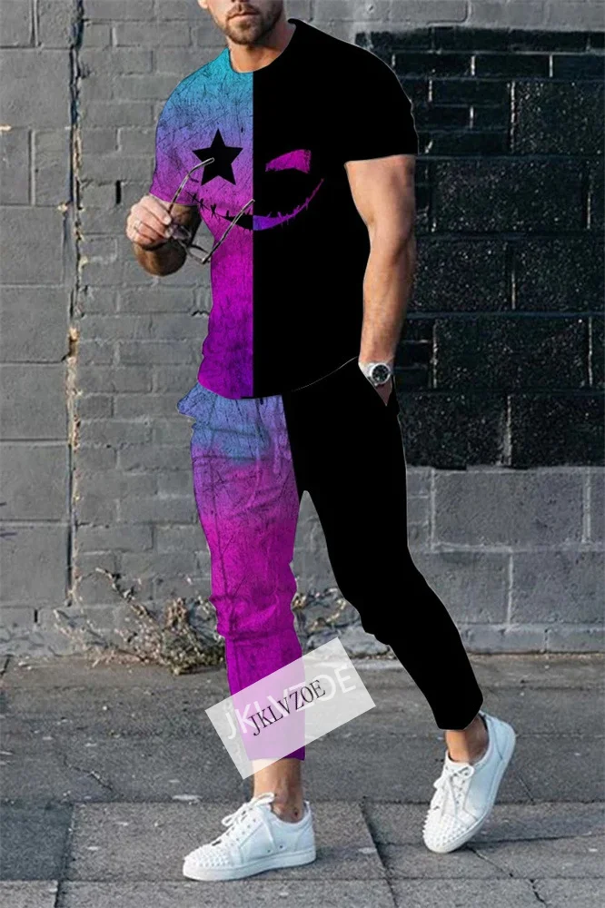 2023 Men tshirt Sets Tracksuit 3D printed 2 Piece Outfits of Sportswear Short Sleeve Streetwear I'M Okay T-shirt Long Pants Set