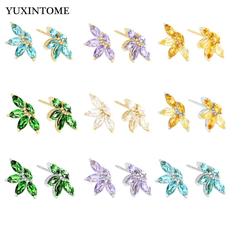 Luxury Ear Studs 925 Sterling Silver Ear Needle Marquise Aquamarine Earrings Gold Earrings For Women Party Wedding Jewelry Gifts