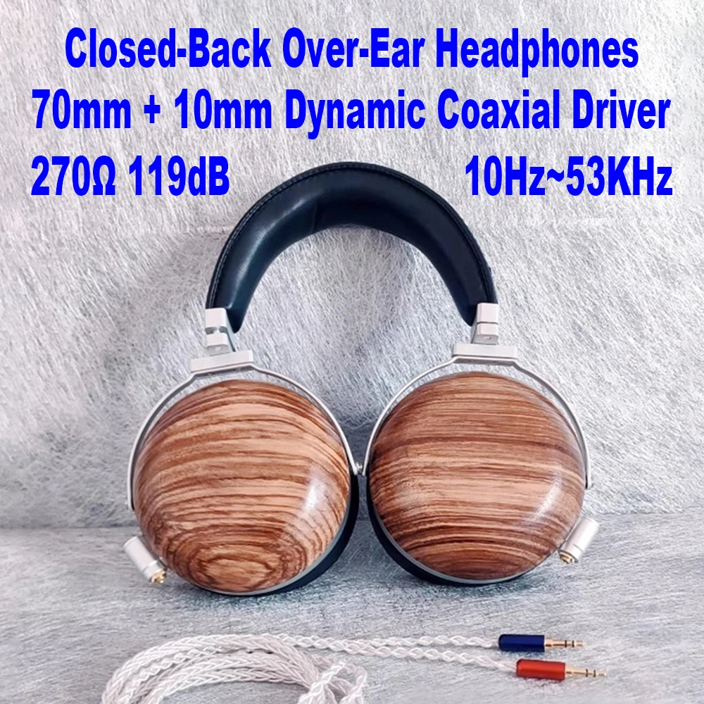 

HiFi Closed Back Over Ear Headphones 70mm + 10mm Dynamic Coaxial Driver on-ear Wired Studio Headphone for Audiophiles LBZ70