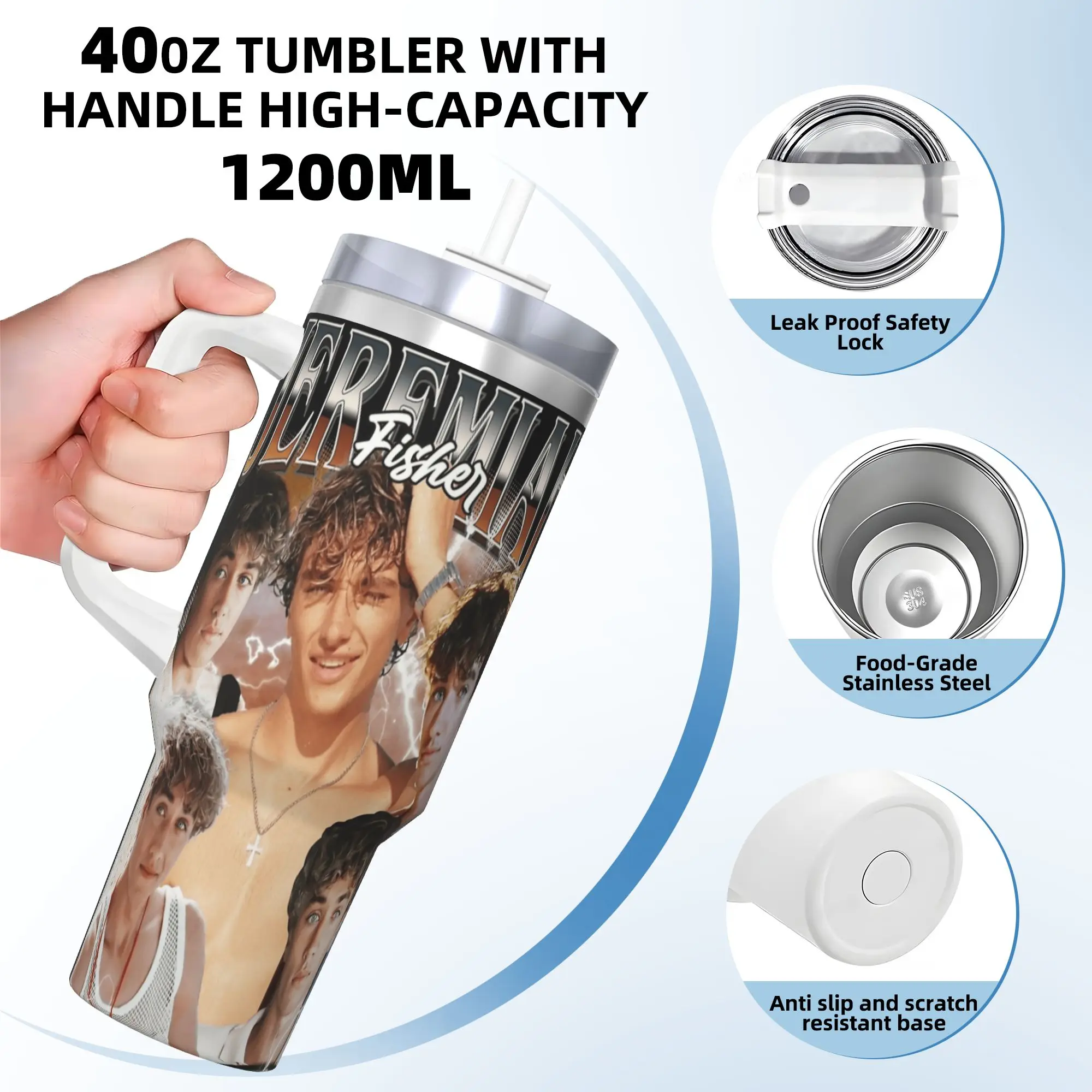 إرميا فيشر خمر بهلوان من الفولاذ المقاوم للصدأ أكواب سيارة التخييم كوب حراري كبير الحفاظ على الحرارة زجاجة ماء