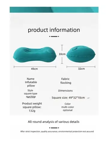 Portable Comfortable Inflatable Pillow, Camping Pillow, Pool Pillow, Ultra Soft Car Pillow for Neck and Lumbar Support