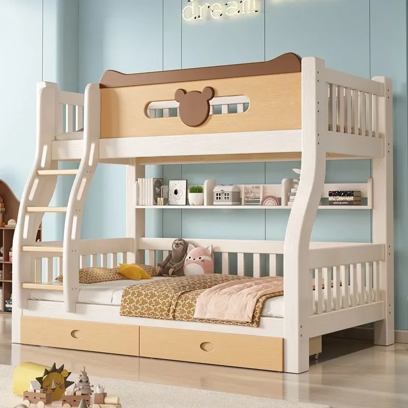 All Solid Wood Children Bunk Bed Cherry Wood Upper and Lower Beds Double Layer High Low Mother Child Bed for Small Apartment