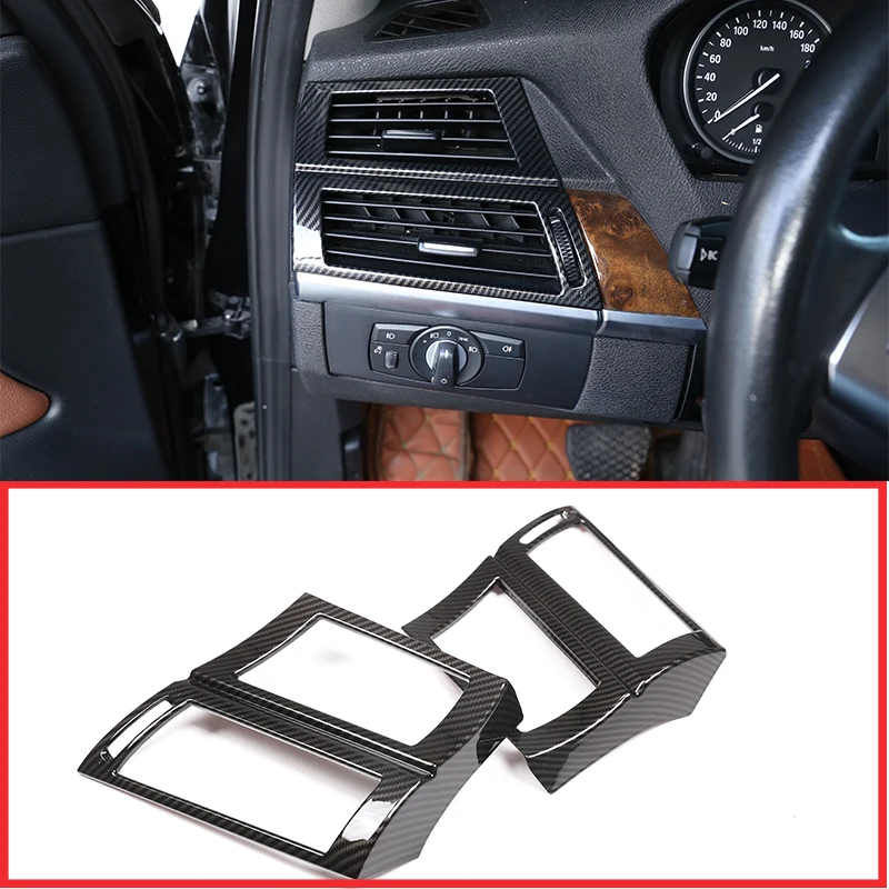 For BMW X5 X6 E70 E71 2008-2013 Car Accessories Carbon Fiber 2 Pcs ABS Car Front Side Air Conditioning Vent Frame Trim