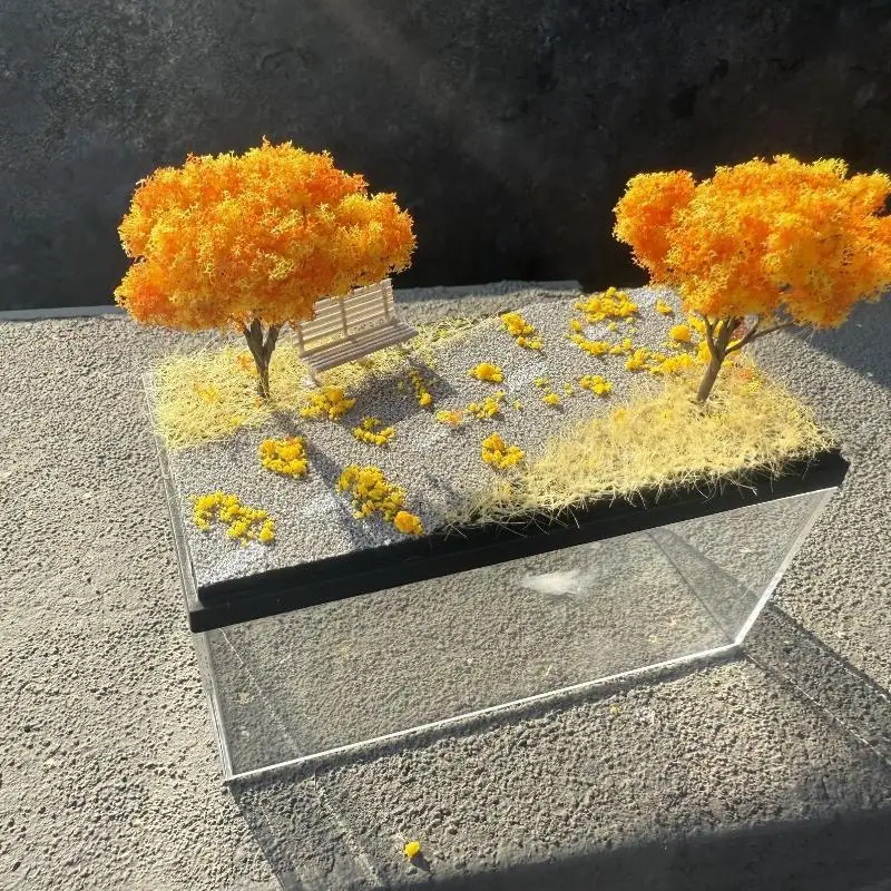 1:64 Diecast Vehicle Display Box Transparent Acrylic Autumn Diorama Mini Scene Desktop Decor for Home Office