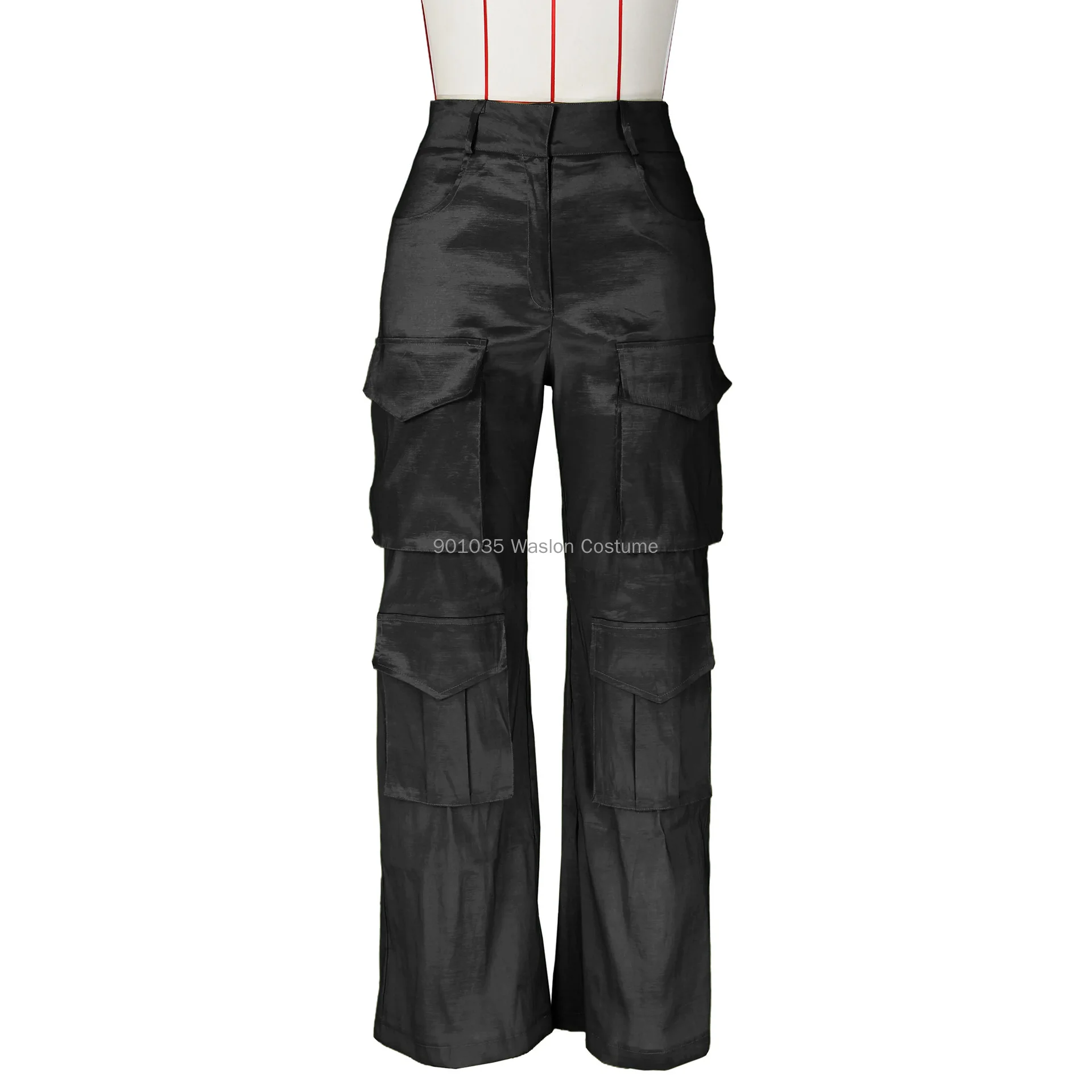 Women Fashion Multi Pocket Front Safari Style Straight Jogger Pants New Summer Zipper Fly Rose Red Cargo Trousers