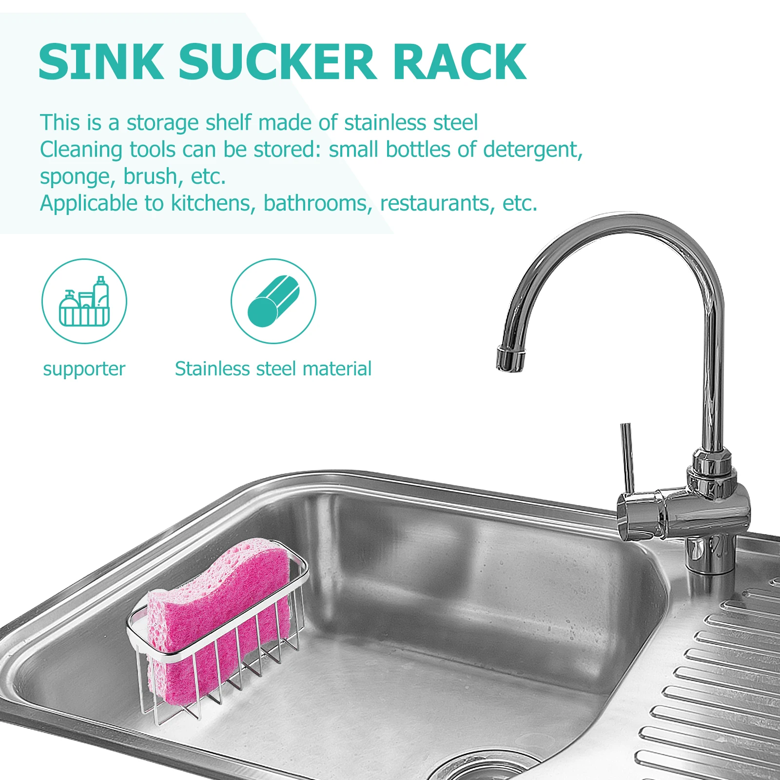 

1pc Functional Stainless Steel Sponge Holder with Secure Suction Cup for Utensil Organization
