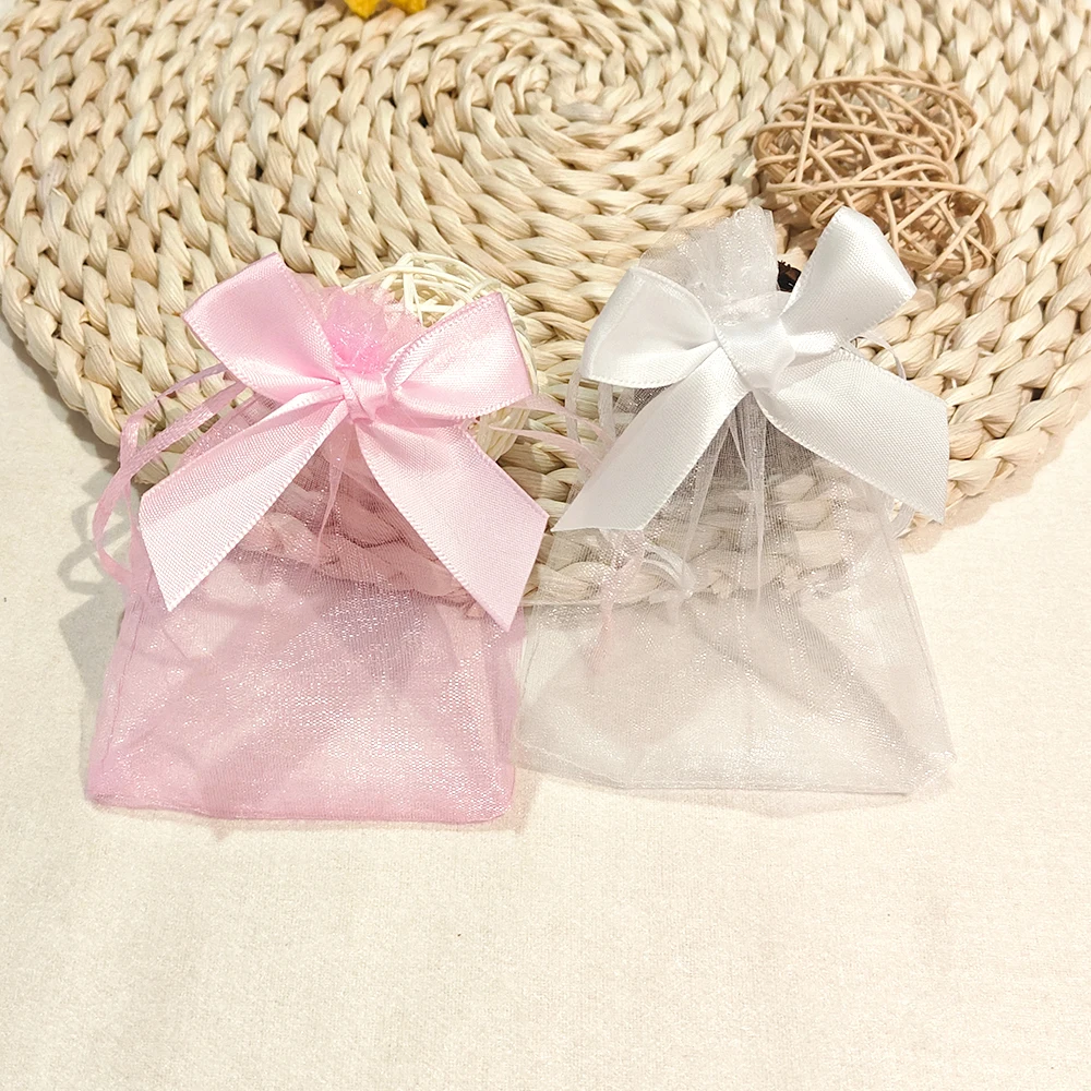 

10/20pcs Bowknot Jewelry Bags Organza Gift Bag 9x12 10x15 Wedding Party Jewelry Candy Drawstring Packaging Pouch Gift Bag