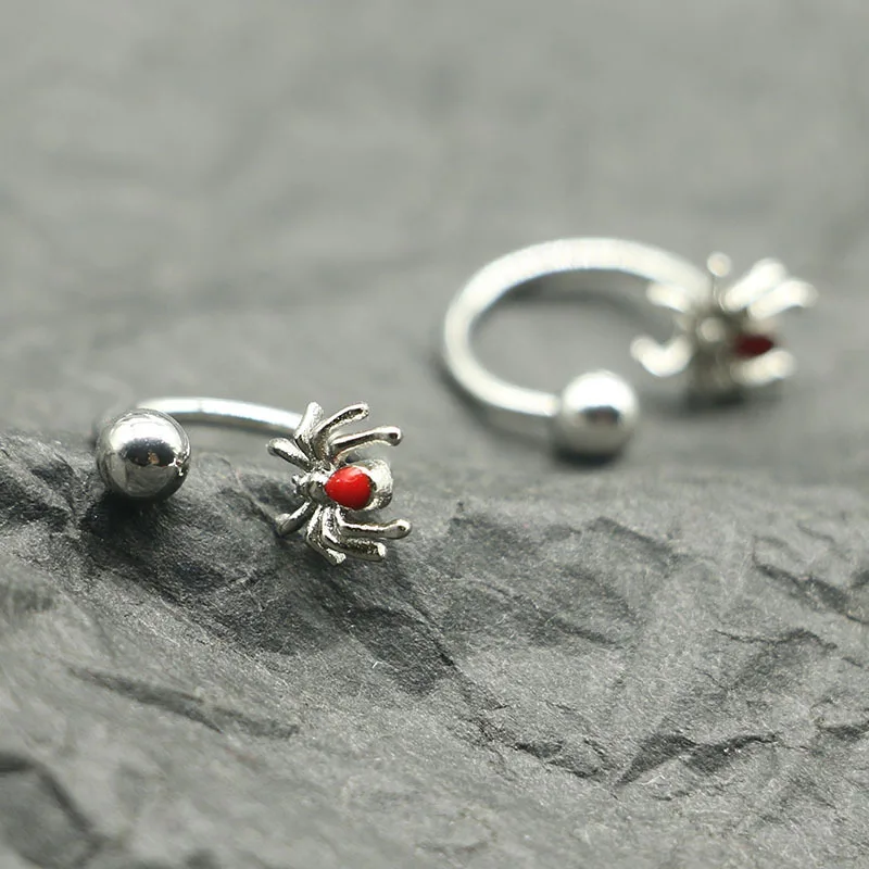 316L Spider Lip Ring Horseshoe Ring Titanium Steel Piercing Ear Stud Barbell Spiral Lip Studs Belly Button Sexy Body Jewellery