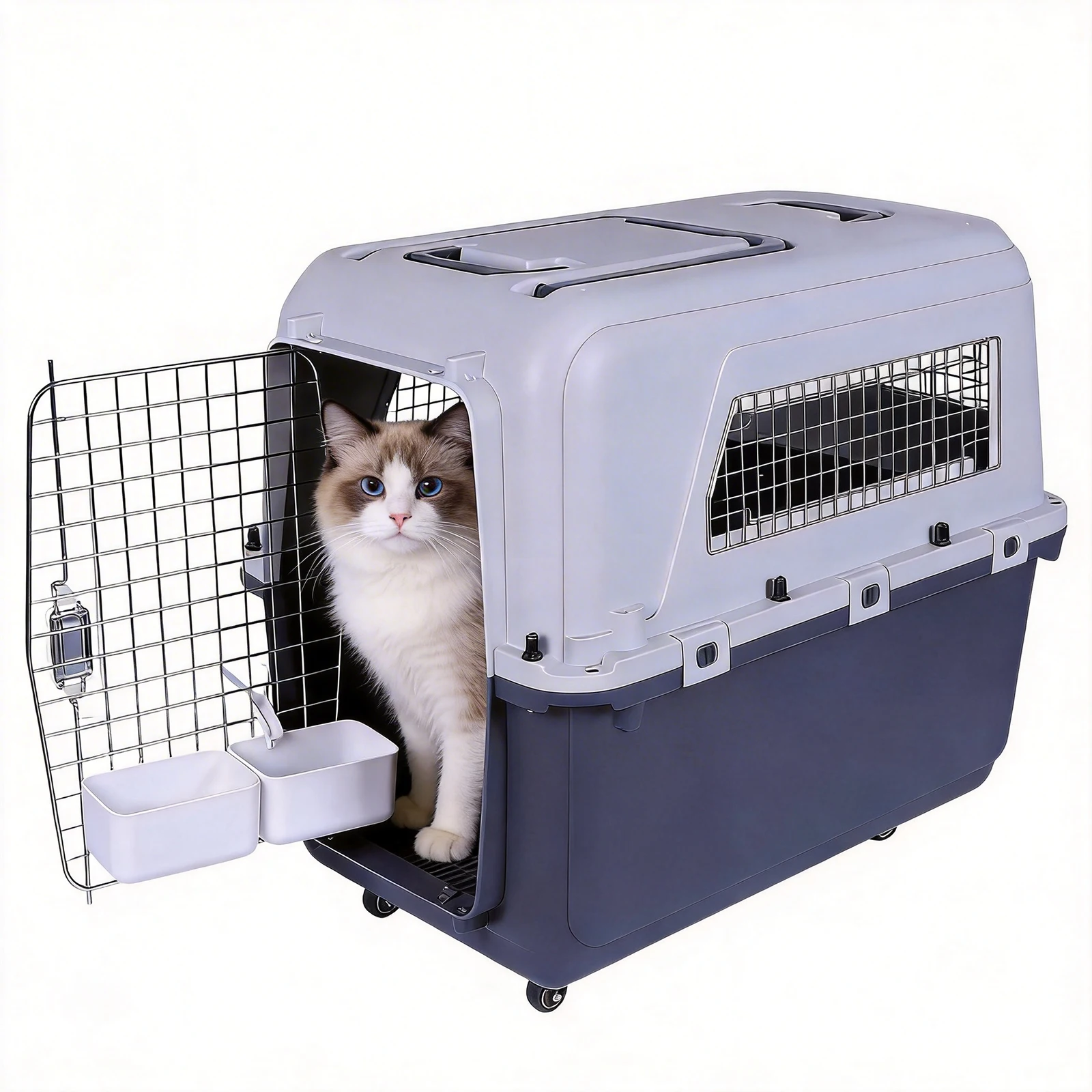 

Переноска для кошек и собак (длина 33 дюйма/ширина 21,6 дюйма/высота 25,2 дюйма) с ручкой и металлической дверцей, портативная авиационная переноска для щенков и котят