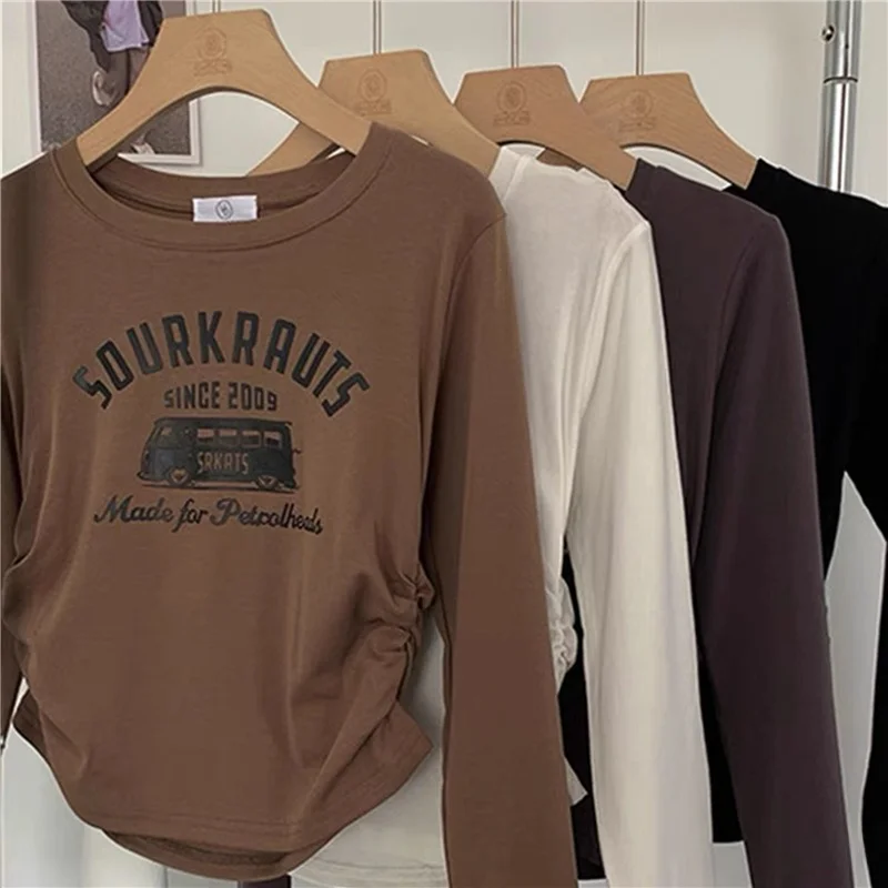 Afashion Chic American Design Sweet And Spicy Short Sleeve Long T-Shirt Women Stylish Slimming Top for Autumn Korean Style Po
