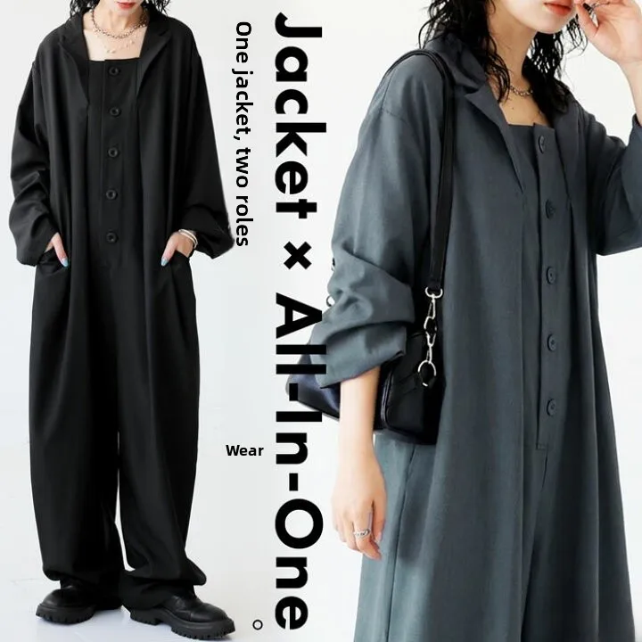 

Женский комбинезон Slim Fit с длинными рукавами в японском стиле, серия Sle A, для повседневной носки, с широкими брюками, из полиэстера