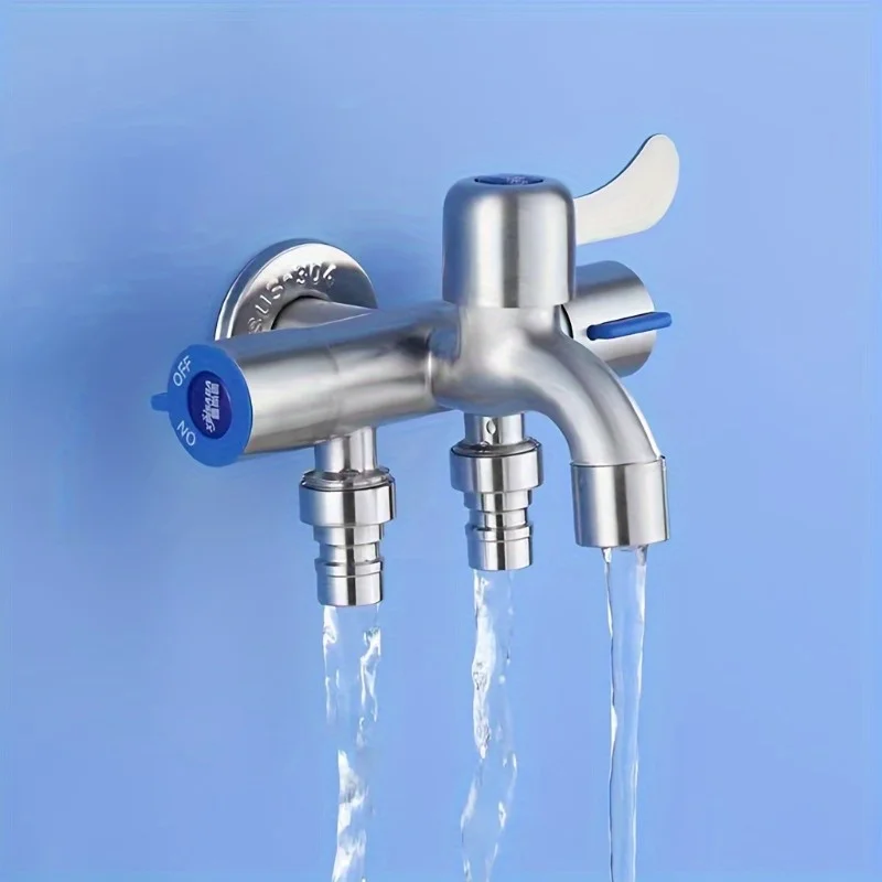 

Stainless Steel Three Way Tap, Bathroom Sink Faucet, Washing Machine 2 Way Angle Valve, Multifunctional Faucet