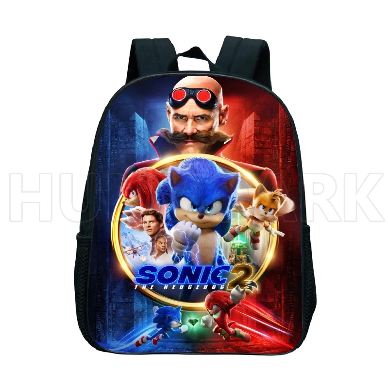 Mochila escolar de corrida Sonic para meninos e meninas, 12 polegadas, desenhos animados, luz, preto, simples, viagem