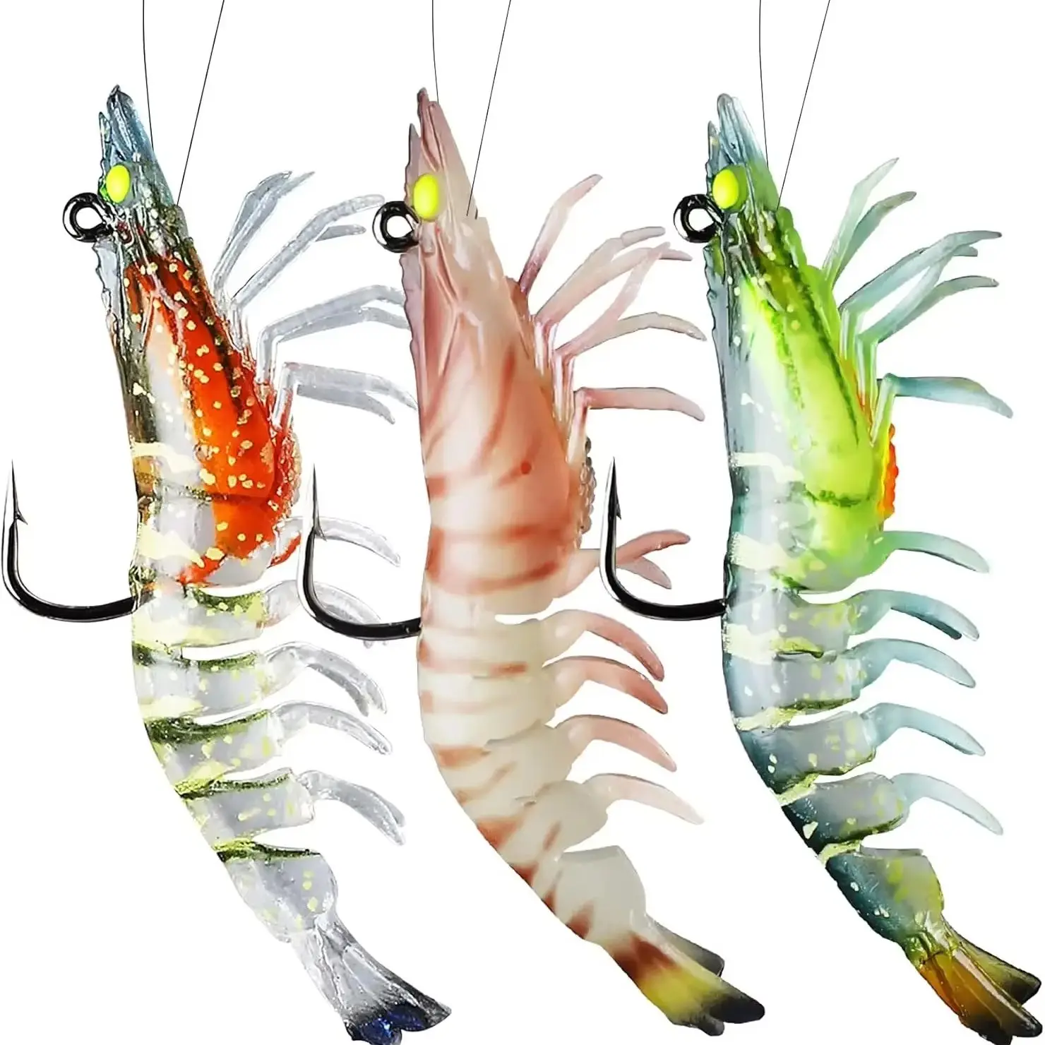 

3pcs 8g Shrimp Lure Soft Plastic Fishing Lures Redfish Bass Prawn Lure Artificial PVC With Pre-Rigged Head