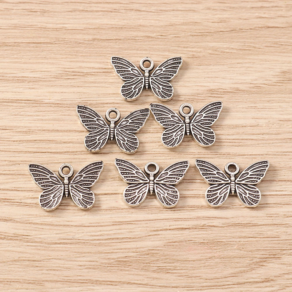 Tusember 30 Stück 10*16mm Charms aus Metalllegierung, Schmetterlingsanhänger für DIY, antiksilberfarben, für Ohrringe, Halsketten, Schmuckherstellung, Bastelzubehör. – Detail 3